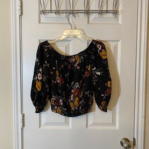 FOREVER 21 Black Floral Off The Shoulder Blouse